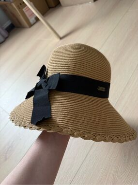 Sun and Sand Wide-Brim Straw Sun Hat with Black Ribbon Bow